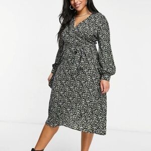 ASOS Misguided plus women's ditzy floral midi dress long sleeve